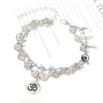 AK104 - Bohemia 3D rune leaves rice beads anklet